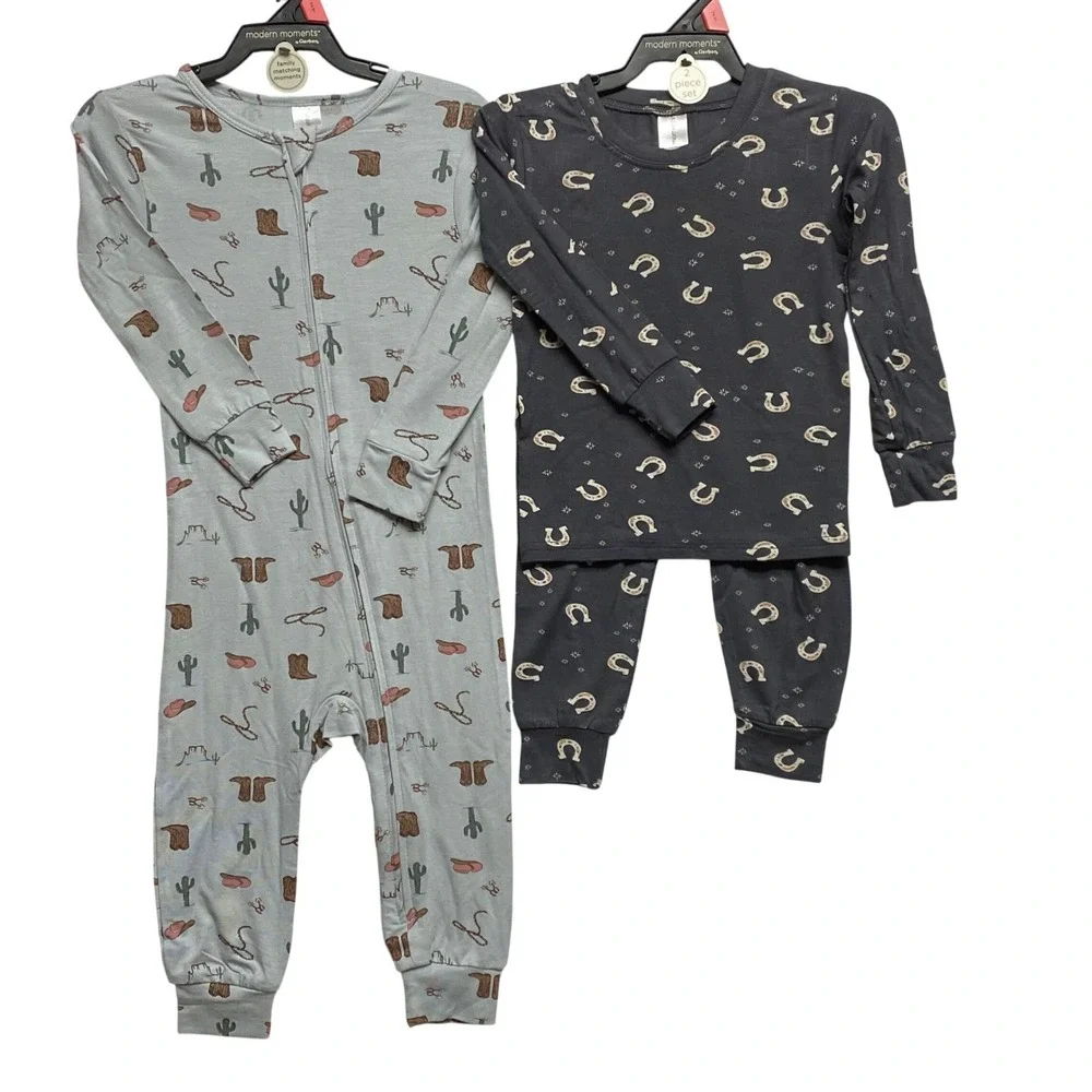 Modern Moments by Gerber Baby Boys Pajama Set Sleeper Horseshoe 2Pack 12 MOS NWT